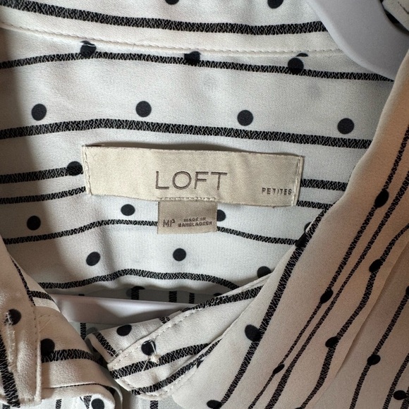 LOFT Black and White Striped Button Down Shirt - Picture 3 of 7
